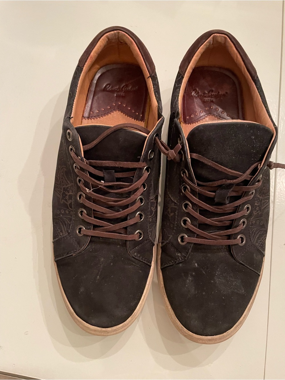 Robert Graham Black Suede Derby Sneakers with Brown Accents